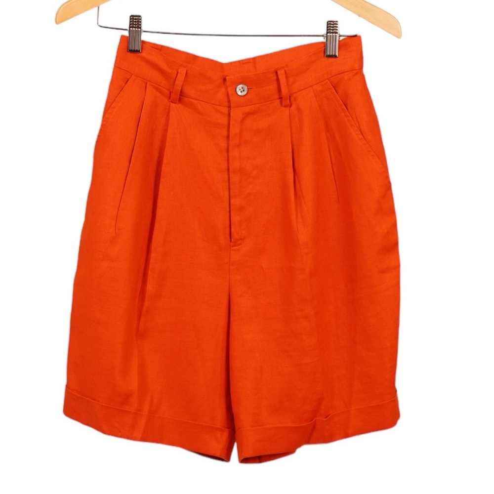 Linen high waist shorts sizes small, orange linen bermuda shorts